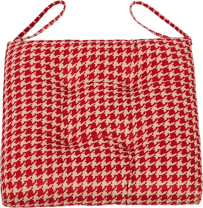 2-Pack Outdoor/Indoor Wicker Patio Seat Cushion Pad with Ties - Dining Chair Cushion, 17" x 17" (Red Houndstooth)