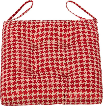 2-Pack Outdoor/Indoor Wicker Patio Seat Cushion Pad with Ties - Dining Chair Cushion, 17" x 17" (Red Houndstooth)