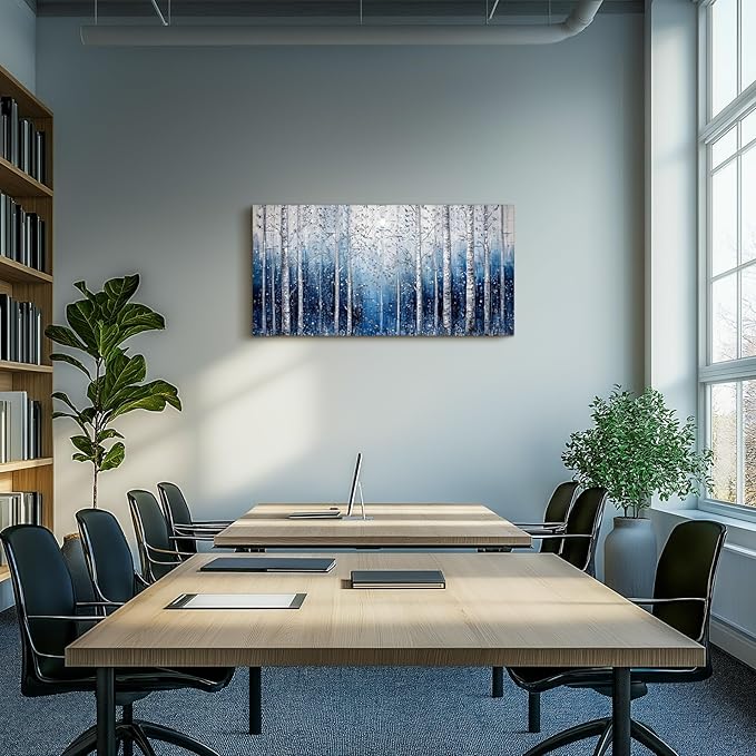 SERIMINO Birch Tree Landscape Wall Art, Abstract Forest Large Artwork for Walls, Modern Blue Aesthetic Canvas Prints, Nature Plant Trunk Wall Decor Living Room Bedroom Bathroom Kitchen 20"X40"