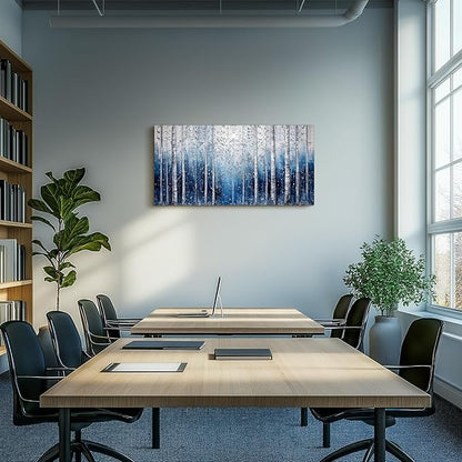 SERIMINO Birch Tree Landscape Wall Art, Abstract Forest Large Artwork for Walls, Modern Blue Aesthetic Canvas Prints, Nature Plant Trunk Wall Decor Living Room Bedroom Bathroom Kitchen 20"X40"