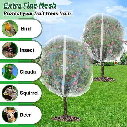 Easy Installation Fruit Tree Netting with Zipper & Drawstring - 6.2x6.2ft Ultra Fine Mesh Garden Protection Screen to Protect Pear Peach Apple from Bird Insect Bug Cicada Deer Squirrel - 2pcs