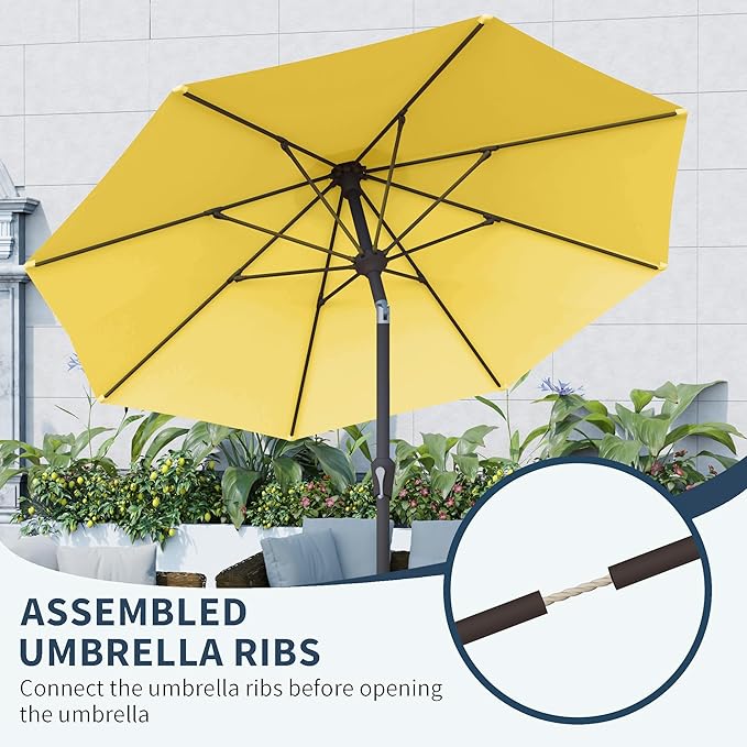 PatioKingdom 10FT Patio Umbrella with Push Button Tilt and Crank, Outdoor Market Umbrella with 8 Fiberglass Ribs, UV Protection Table Umbrella for Pool,Backyard,Garden,Deck(Yellow, 10FT)