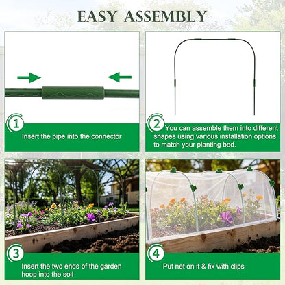 Fayoo Garden Netting for Raised Beds with 60 Garden Hoops, 2 Pack Raised Garden Bed Cover, 0.04in Ultra Fine Mesh Bird Netting Pest Barrier for Vegetables Fruits, DIY Plant Support Kit with 20 Clips