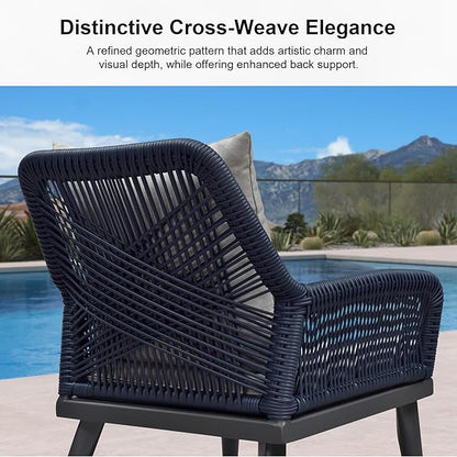 PURPLE LEAF 4-Piece Patio Conversation Set – Wicker Outdoor Furniture with Aluminum Table, 3 Rattan Chairs for 4 People, Thick Sofa Cushions, Ideal for Garden, Backyard, Lawn, or Poolside, Grey