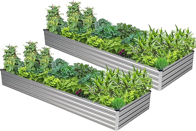 2PCS 10x3x1ft Galvanized Raised Garden Bed,Outdoor Planter Box Metal Patio Kit Planting Bed for Vegetables Flowers Herb,Silver