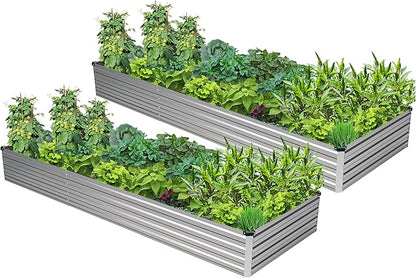 2PCS 10x3x1ft Galvanized Raised Garden Bed,Outdoor Planter Box Metal Patio Kit Planting Bed for Vegetables Flowers Herb,Silver