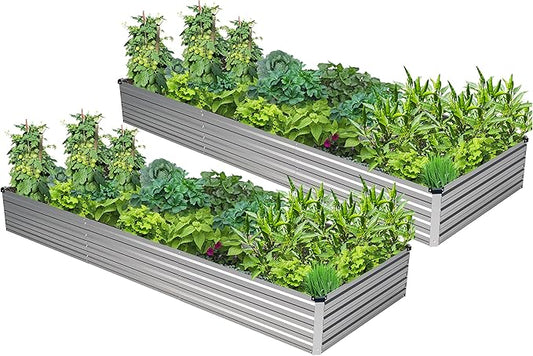 2PCS 10x3x1ft Galvanized Raised Garden Bed,Outdoor Planter Box Metal Patio Kit Planting Bed for Vegetables Flowers Herb,Silver