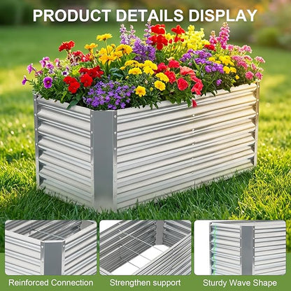 4x2x2ft (2 Pack) Raised Garden Bed - Galvanized Deep Root Planter Boxes Outdoor with Wing Nuts and Safety Edges for Gardening Vegetables, Flowers, Herbs, Succulents - Silver