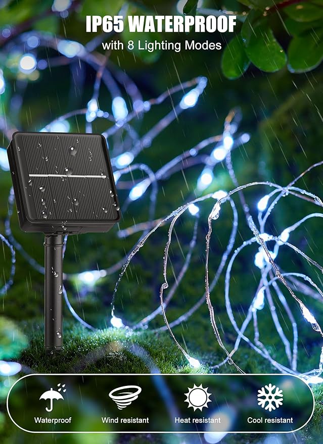 Minetom Solar String Lights, 2 Packs Total 66Ft 200 LED Solar Fairy Lights, Waterproof Solar Lights for Outside Patio Yard Tree Wedding Christmas, Pure White