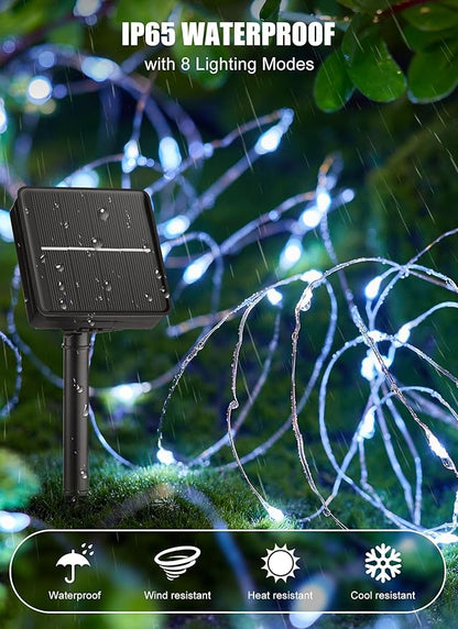 Minetom Solar String Lights, 2 Packs Total 66Ft 200 LED Solar Fairy Lights, Waterproof Solar Lights for Outside Patio Yard Tree Wedding Christmas, Pure White