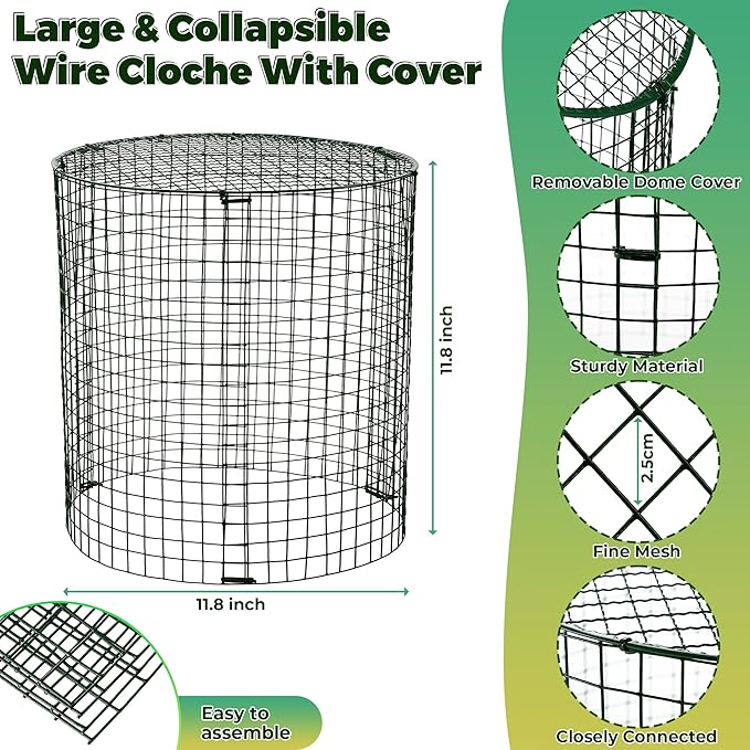 Hiboom 4 Set Garden Plant Protectors from Animals with Stakes, Metal Mesh and Detachable Covers Wire Plant Cage for Keeping Bunny Animals Out, Chicken Wire Cover Garden Protection (12x13)