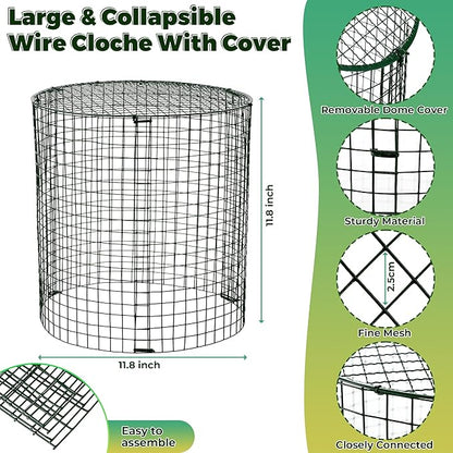 Hiboom 4 Set Garden Plant Protectors from Animals with Stakes, Metal Mesh and Detachable Covers Wire Plant Cage for Keeping Bunny Animals Out, Chicken Wire Cover Garden Protection (12x13)