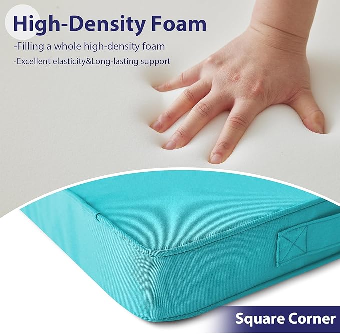 Outdoor Chair Cushions Set of 4,Waterproof Outdoor Seat Cushions for Patio Furniture,Patio Chair Cushion with Handle and Ties, Square Out Door Chair Pads,18.5" x 16" x 3", Teal