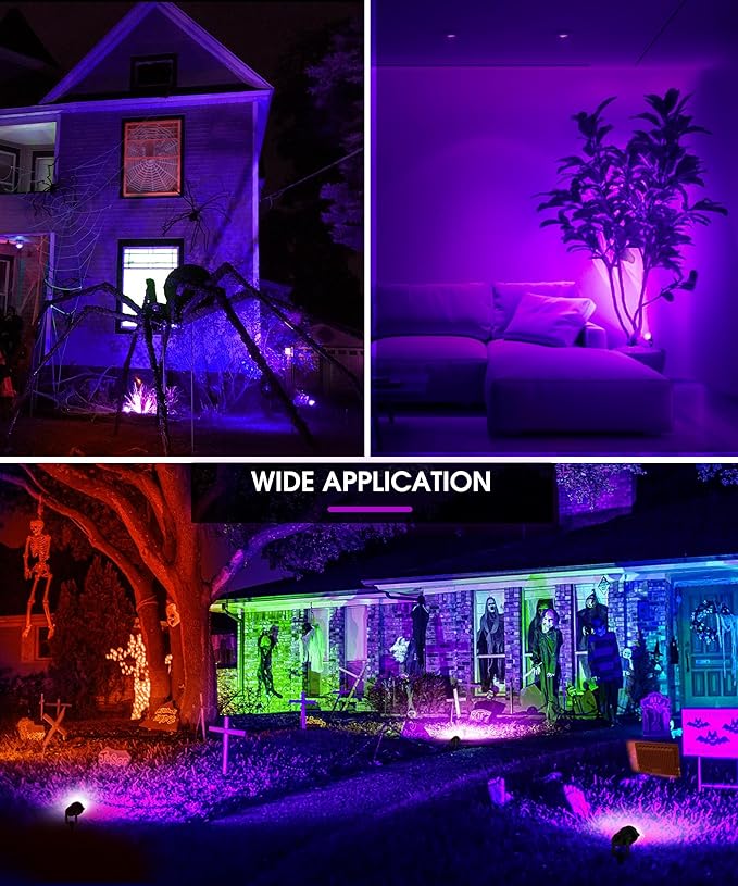L LOHAS LED Halloween Purple Light, Spot Lights Outdoor, 10W Dusk to Dawn Sensor LED Spotlights for Yard, IP66 Waterproof Pathway Outside Lights, 9.84-ft Cord, Lawn Decor Lamp, UL Listed,2 Pack