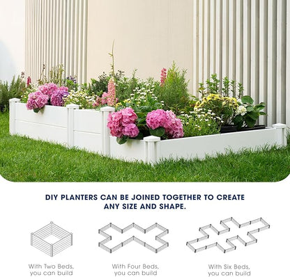 PASAMIC 8x4x1ft Vinyl Raised Garden Bed, Rust-Proof Raised Plant Box for Gardening, Durable Outdoor Planter Box with Open Bottom, DIY Above Ground Vinyl Garden Beds for Fruit, Vegetables, Herbs