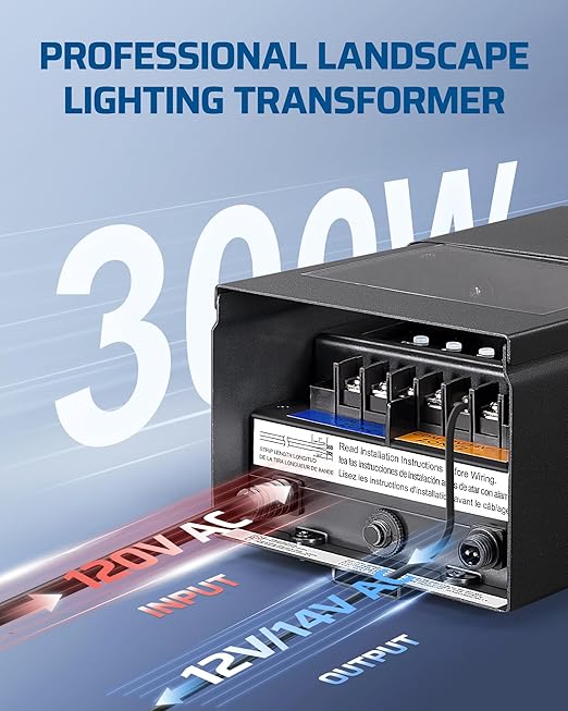 DEWENWILS 300W Low Voltage Landscape Transformer with 2 Zones & 5 Modes, Landscape Transformer 120V to 12V/14V, Outdoor Landscape Lighting Transformer with Photocell Sensor & Timer, Weatherproof