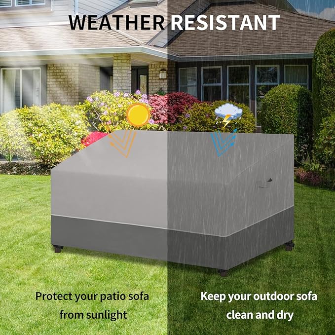 Easy-Going Patio Loveseat UV Resistant Outdoor Couch Bicolor 2-Seater Bench Waterproof Outdoor Furniture Cover with Reflective Hemming (78Wx34Dx32H inch, Gray/Dark Gray)