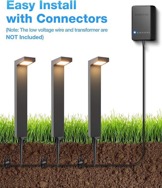SUNVIE Low Voltage Pathway Lights Wired 3000K 5W LED Outdoor Landscape Lighting with Connectors Cast-Aluminum Waterproof Landscape Path Lights Low Voltage for Garden Walkway, 12-24V, AC/DC, 4 Pack