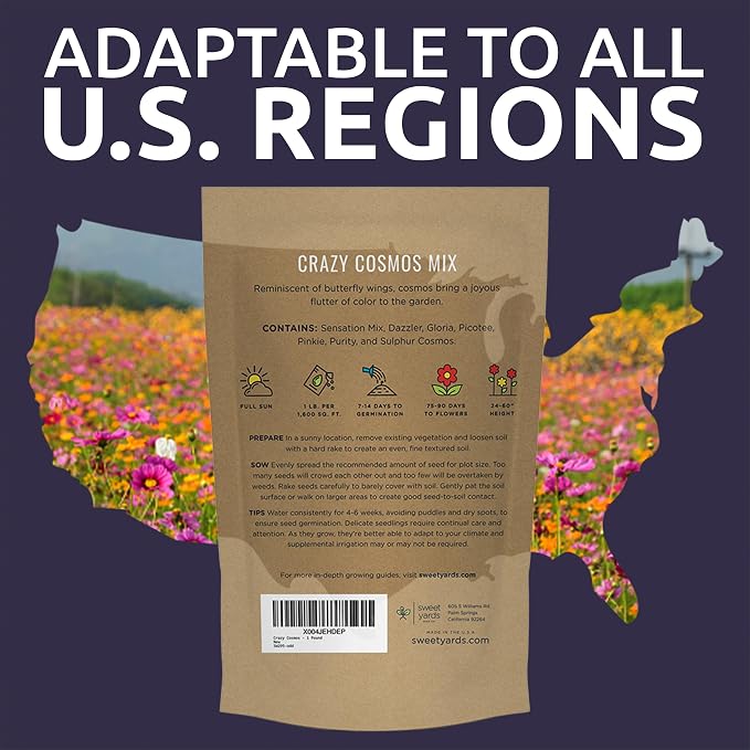 Bulk Cosmos Seeds Wildflower Mixture - 5 Pounds - Over 400,000 Seeds - Pink, Yellow, Orange, Red, Purple and White Mixed Species!