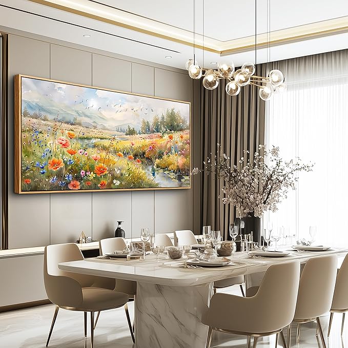 QIYILEXWART Large Wall Decor For Living Room Canvas Wall Art For Office Modern Wall Decorations For Bedroom Colorful Wildflower Landscape Painting Farmhouse Pictures Artwork Room Home Decor 24x48 In