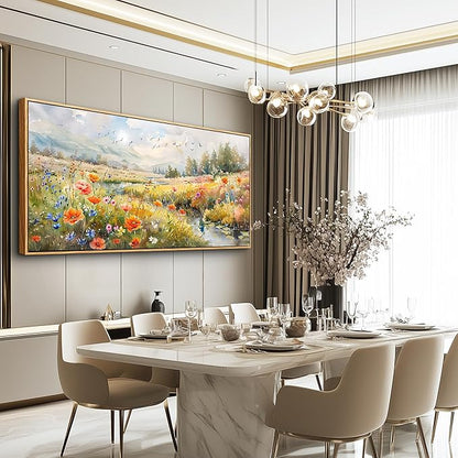 QIYILEXWART Large Wall Decor For Living Room Canvas Wall Art For Office Modern Wall Decorations For Bedroom Colorful Wildflower Landscape Painting Farmhouse Pictures Artwork Room Home Decor 24x48 In