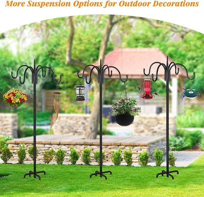 FEED GARDEN Heavy Duty Shepherds Hook 2 Pack 76" Four Hooks Adjustable (44/60/76") - Metal 5-Prong Base, 17lb Capacity - Easy Assembly Bird Feeder Pole for Hanging Planters, Lanterns, Wind Chimes