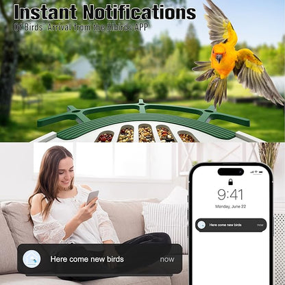 Bird Feeder with Camera 3W Solar Powered Panel: 2.4Ghz WiFi Hummingbird Feeders for Outdoors with AI Identify Auto Capture, 2K Live View, Instant Arrival Alerts, Gift for Bird Lovers (Green)