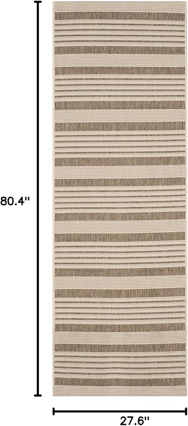SAFAVIEH Courtyard Collection Runner Rug - 2'3' x 6'7', Brown & Bone, Stripe Design, Non-Shedding & Easy Care, Indoor/Outdoor & Washable-Ideal for Patio, Backyard, Mudroom (CY6062-242)