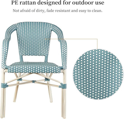 PURPLE LEAF Outdoor Dining Chair Set of 4 White Print Finish Patio Chairs Aluminum Wicker Rattan Armchair for Garden Kitchen Porch Light Blue French Bistro Chair Set