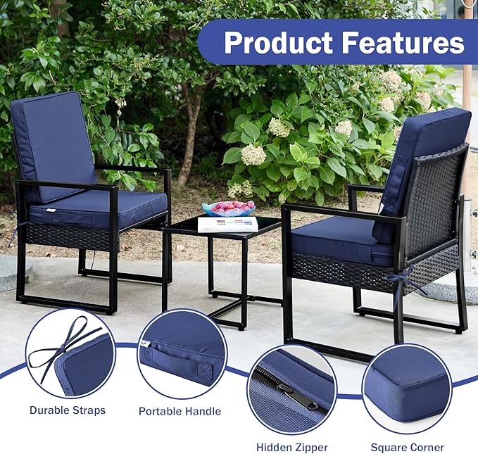 IPYNBAP Outdoor Cushions, Outdoor Chair Cushions 24x24x4 Inch, Cushions for Outdoor Furniture with Removable Cover, Waterproof & Fade Resistant Outdoor Seat Cushions for Patio, Lawn, Navy Blue