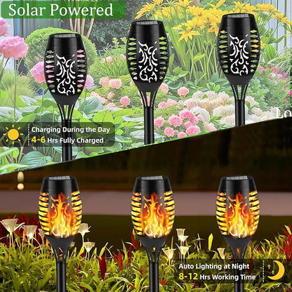 Solar Flame Lights Outdoor, 10 Pack Solar Torch Lights with Flickering Flame for Garden Decor - Waterproof Led Torches for Outside, Yard Light for Pathway Lawn Patio Halloween Decorations