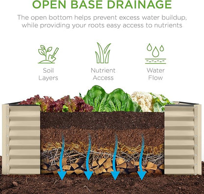 Best Choice Products 4x2x2ft Outdoor Metal Raised Garden Bed, Deep Root Planter Box for Vegetables, Flowers, Herbs w/ 119 Gallon Capacity - Beige