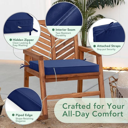 Summsun Outdoor Chair Cushions Set of 4: Waterproof & Fade Resistant Seat Cushion for Patio Furniture - 19 x 19 x 2 Inch Chair Pads with Ties and Hidden Zipper - Patio Chair Cushion Replacement, Navy