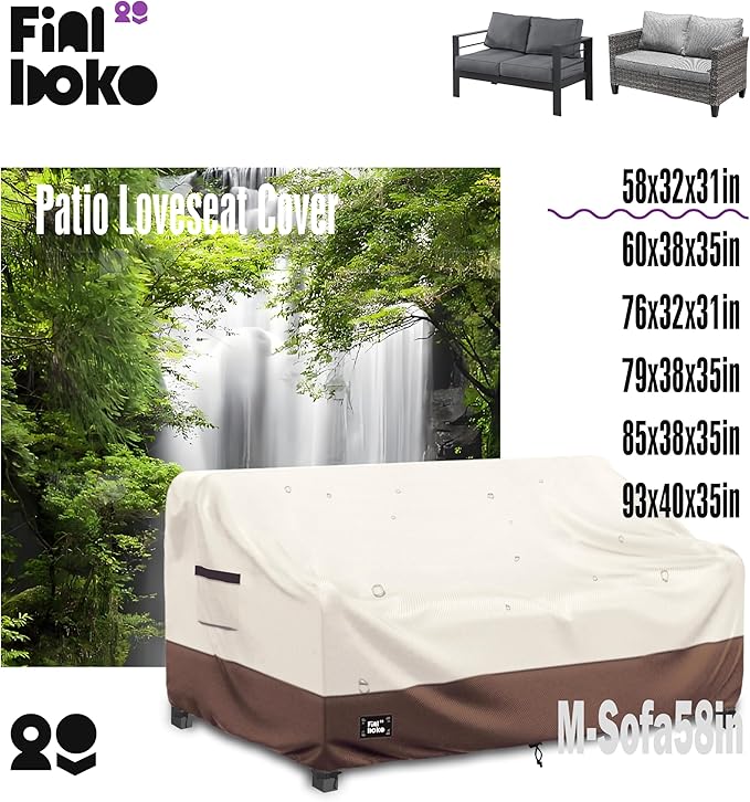 2-Seater Outdoor Couch Cover,58" Wx32 Dx31 H Patio Loveseat Cover,100% Waterproof Heavy Duty Patio Sofa Covers,Patio Furniture Covers,Beige&Brown