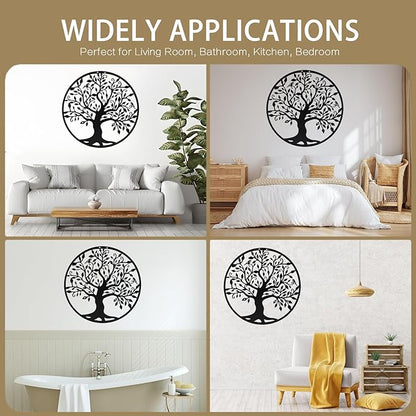SOBEIT 20inch Tree of Life Metal Wall Art,Bird Tree Metal Wall Decor, Round Family Tree Wall Art for Wall Hanging, Garden, Home Decor, Living Room,Bedroom, Indoor, Outdoor(Black)