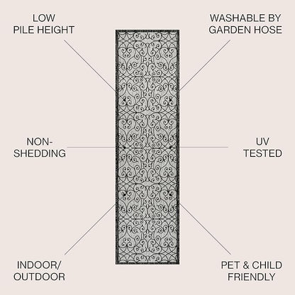 JONATHAN Y Vintage Filigree Indoor Outdoor Runner Rug 2X8 Light Gray/Black, Madrid Textured Weave for Backyard, Patio, Porch, Easy-Cleaning, High Traffic, Pet-Friendly, Non-Shedding (SMB107E-28)