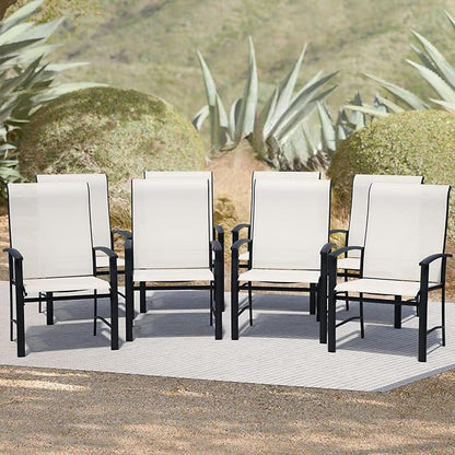 Patio Dining Chairs Set of 8, Outdoor Dining Chairs with High Back, Metal Outdoor Chair Set with Comfort and Durability, Patio Chair for Deck Lawn Kitchen Garden Backyard, Oyster Beige