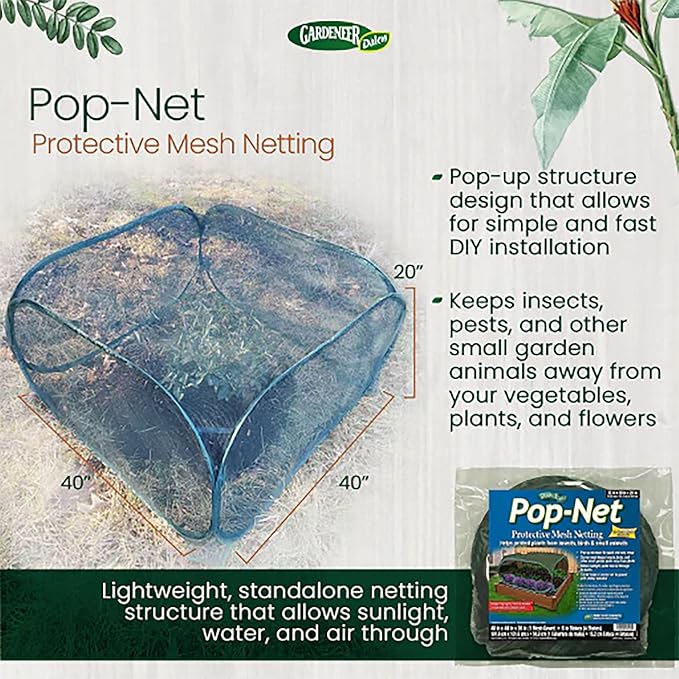 Gardeneer by Dalen Pop-Net Portable Protective Enclosure – Lightweight and Weatherproof – Easy DIY Installation – Safeguard Your Plants Against Garden Pests - 40" x 40" x 20"