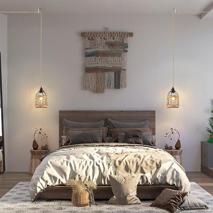 Plug in Pendant Light, Industrial Hanging Light with Plug in Cord Hemp Rope On/Off Switch Farmhouse, Vintage Pendant Light Fixture, Hanging Lamps for Dining Room