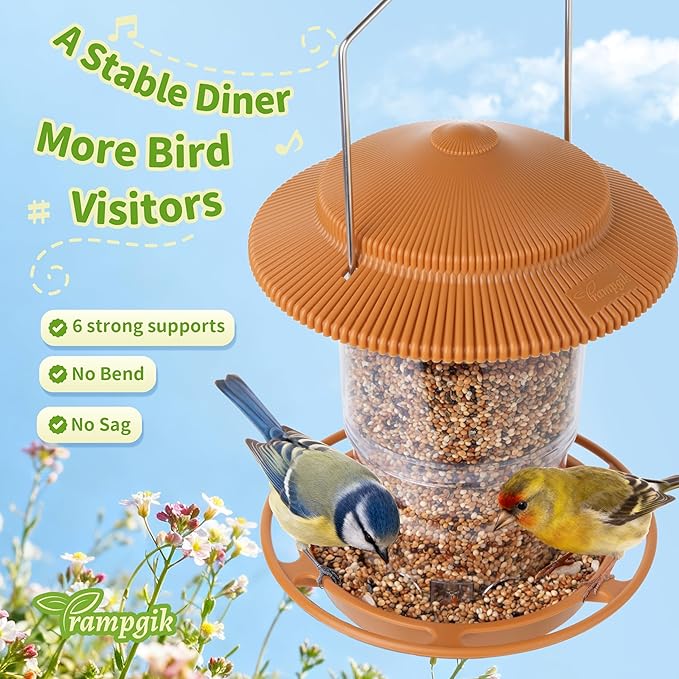 Outdoor Bird Feeder, Retractable Bird Feeder Hanging, Metal Hanger, Rainproof & Leak-Proof, Terracotta, Pack of 1