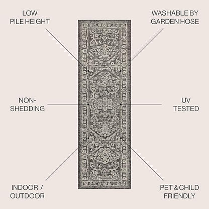 JONATHAN Y Boho Medallion Indoor Outdoor Runner Rug 2X10 Black/Gray, Malta Textured Weave for Backyard, Patio, Porch, Easy-Cleaning, High Traffic, Pet-Friendly, Non-Shedding (SMB104C-210)