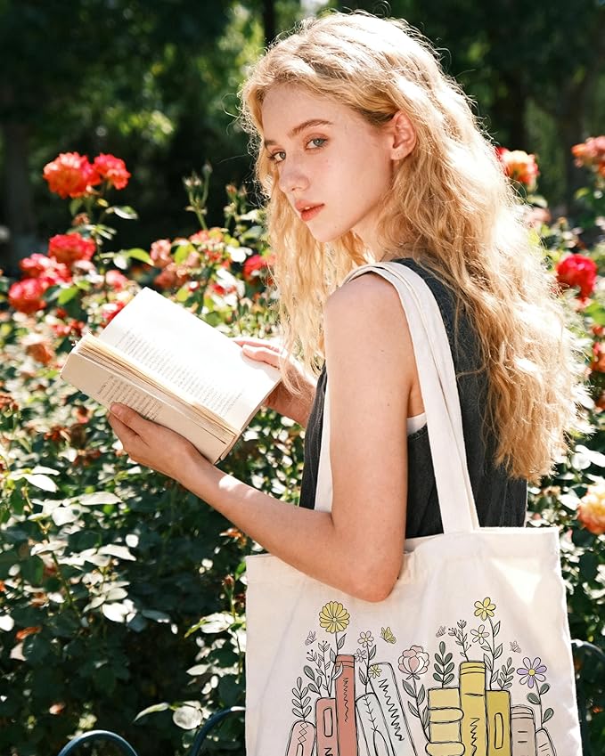 Double-Sided Canvas Tote Bag for Women with Magnetic Snap, Wide Strap & Inner Pocket for Work, Shopping, Travel
