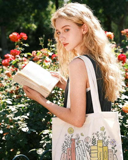 Double-Sided Canvas Tote Bag for Women with Magnetic Snap, Wide Strap & Inner Pocket for Work, Shopping, Travel