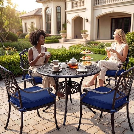 Outdoor Chair Cushions Set of 4: Waterproof & Fade Resistant Patio Furniture Cushions - 19 x 19 x 2 Inch Non Slip Round Corner Seat Cushion Pads with Removable Cover for Garden Yard Lawn, Navy Blue