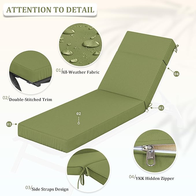 Chaise Lounge Cushions Outdoor, 72" L X 21" W X 4" D Lounge Chair Cushions for Outdoor Furniture, High-Density Foam Outdoor Chaise Cushion-Waterproof Fade-Resistant ThickPatio lounge chair cushion