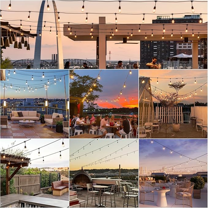 Svater 144 FT Outdoor String Lights 2W, Patio Light for Outside with 48 Antique S14 Plastic LED Bulbs, IP65 Waterproof Hanging Cafe Market Lighting, ETL-Listed Dimmable Warm White (48 FT x 3)