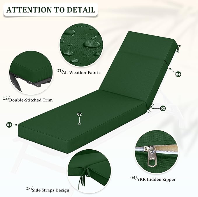Chaise Lounge Cushions Outdoor, 72" L X 21" W X 4" D Lounge Chair Cushions for Outdoor Furniture, High-Density Foam Outdoor Chaise Cushion-Waterproof Fade-Resistant ThickPatio lounge chair cushion
