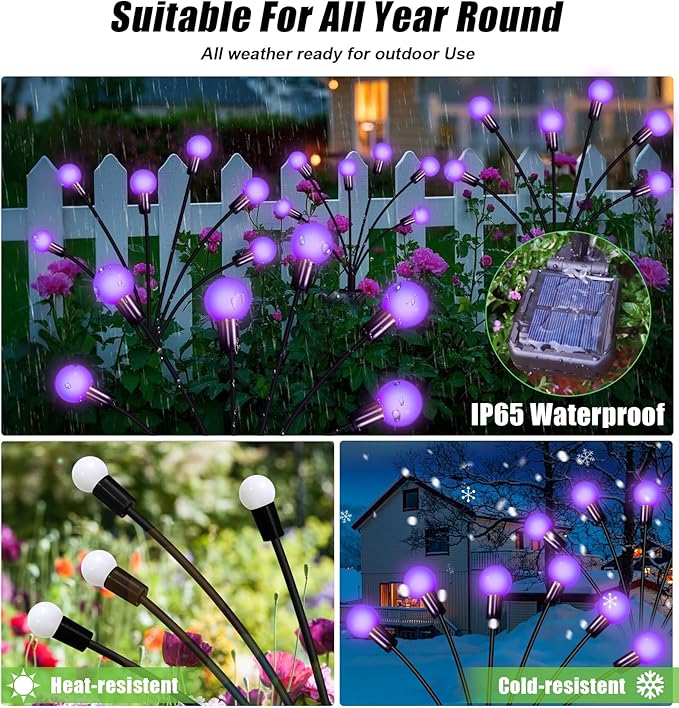 NBQQ Solar Garden Lights Outdoor, Waterproof Solar Powered Lights for Yard Pathway Patio, Swaying Lawn Decor as Gardening Gifts for Women Holiday (Purple, 2 Pack)