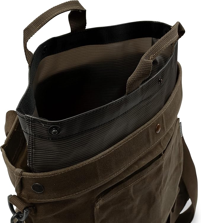 Barebones Harvesting and Gathering Bag - Foraging, Harvest and Fruit Picking Bag with Convertible Straps - Water-Resistant Waxed Canvas Gardening Tool Bag (Dark Khaki)