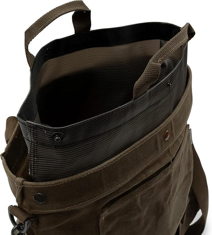 Barebones Harvesting and Gathering Bag - Foraging, Harvest and Fruit Picking Bag with Convertible Straps - Water-Resistant Waxed Canvas Gardening Tool Bag (Dark Khaki)